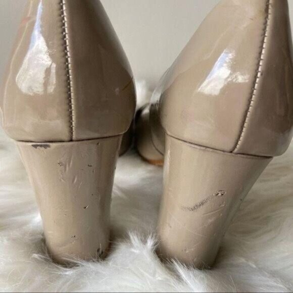 Dexter Classic Patent Taupe Pumps Chunky Block‎ Heels Accent Buckle Dress shoes - Picture 8 of 11